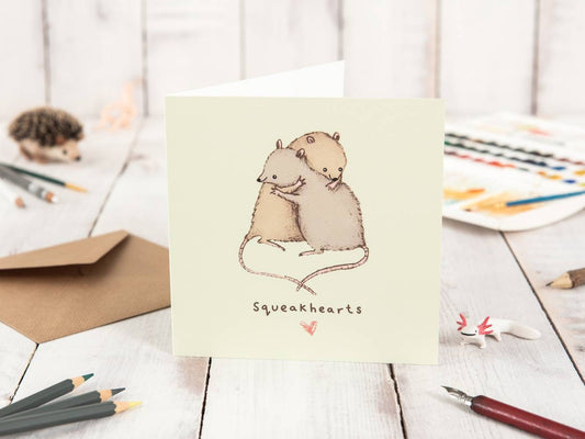 Squeakhearts Cute Hugging Mice Rats Love Card