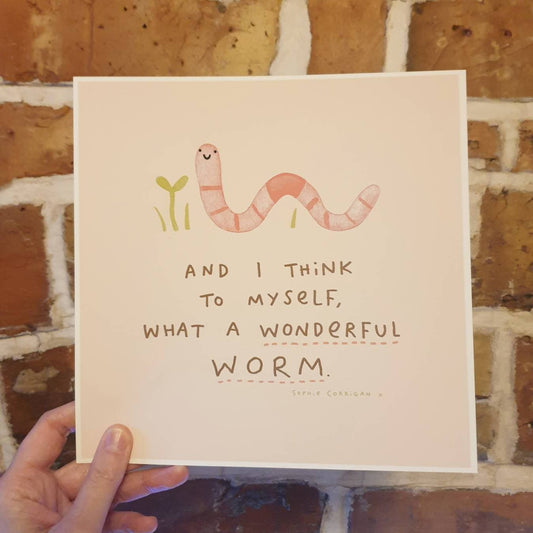Wonderful Worm Art Print – Signed Cottagecore Illustration