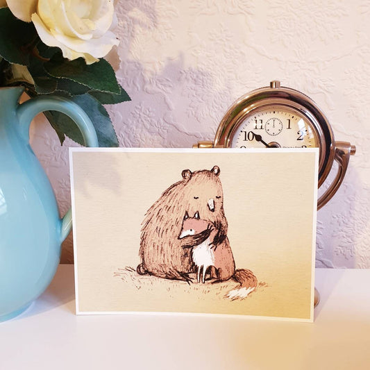 Grizzly Hugs Art Print: Bear and Fox Illustration, Signed Sophie Corrigan