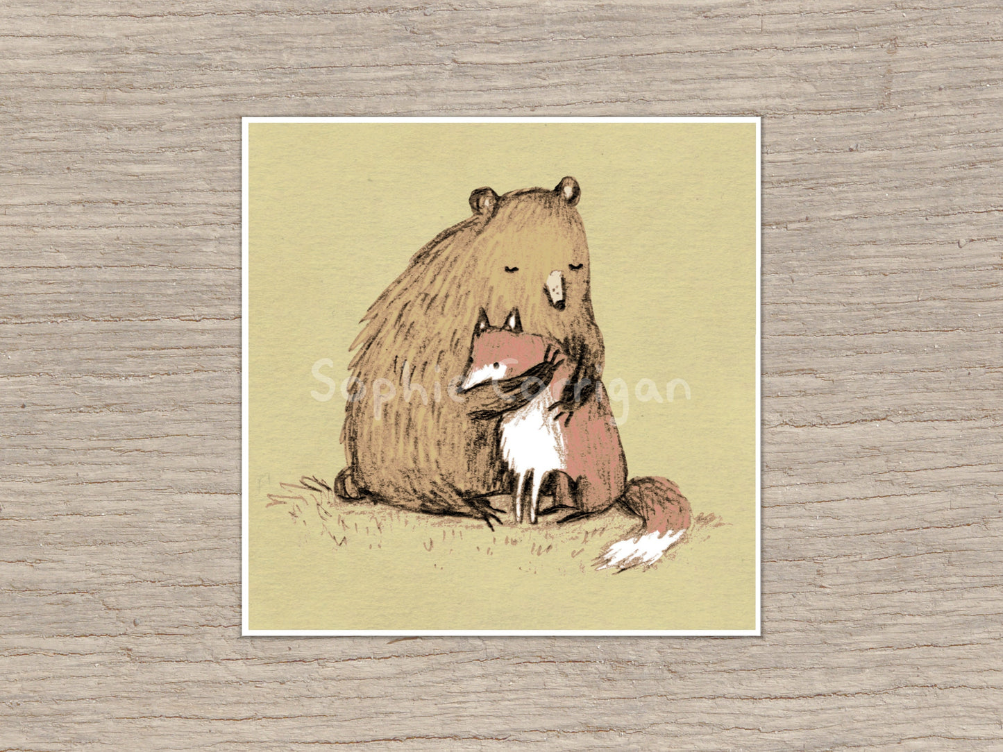 Grizzly Hugs Art Print: Bear and Fox Illustration, Signed Sophie Corrigan