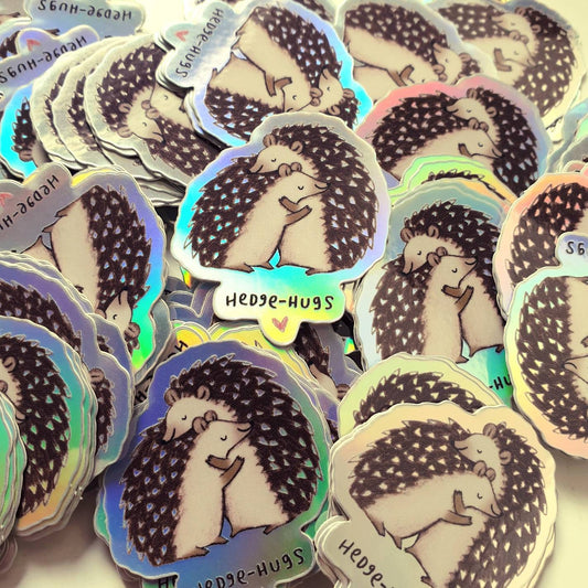 Hedge-hugs Hugging Hedgehogs Holographic Vinyl Sticker - Cute Cuddling Hedgehugs Outdoor Bumper Scrapbook Journal Valentine's