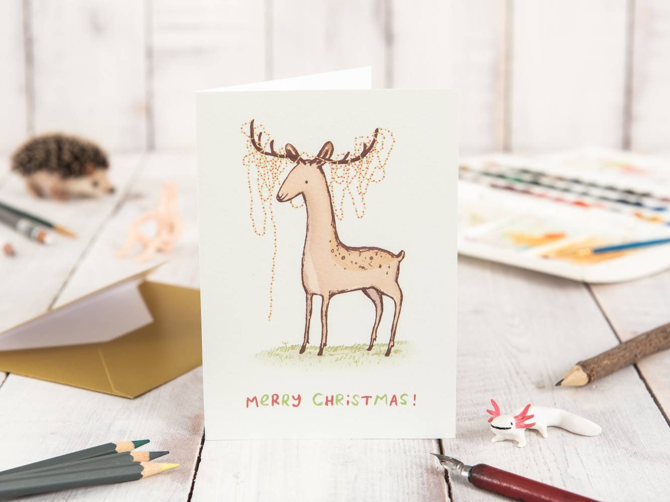 Happy Deer Tangled Tree Lights Christmas Card