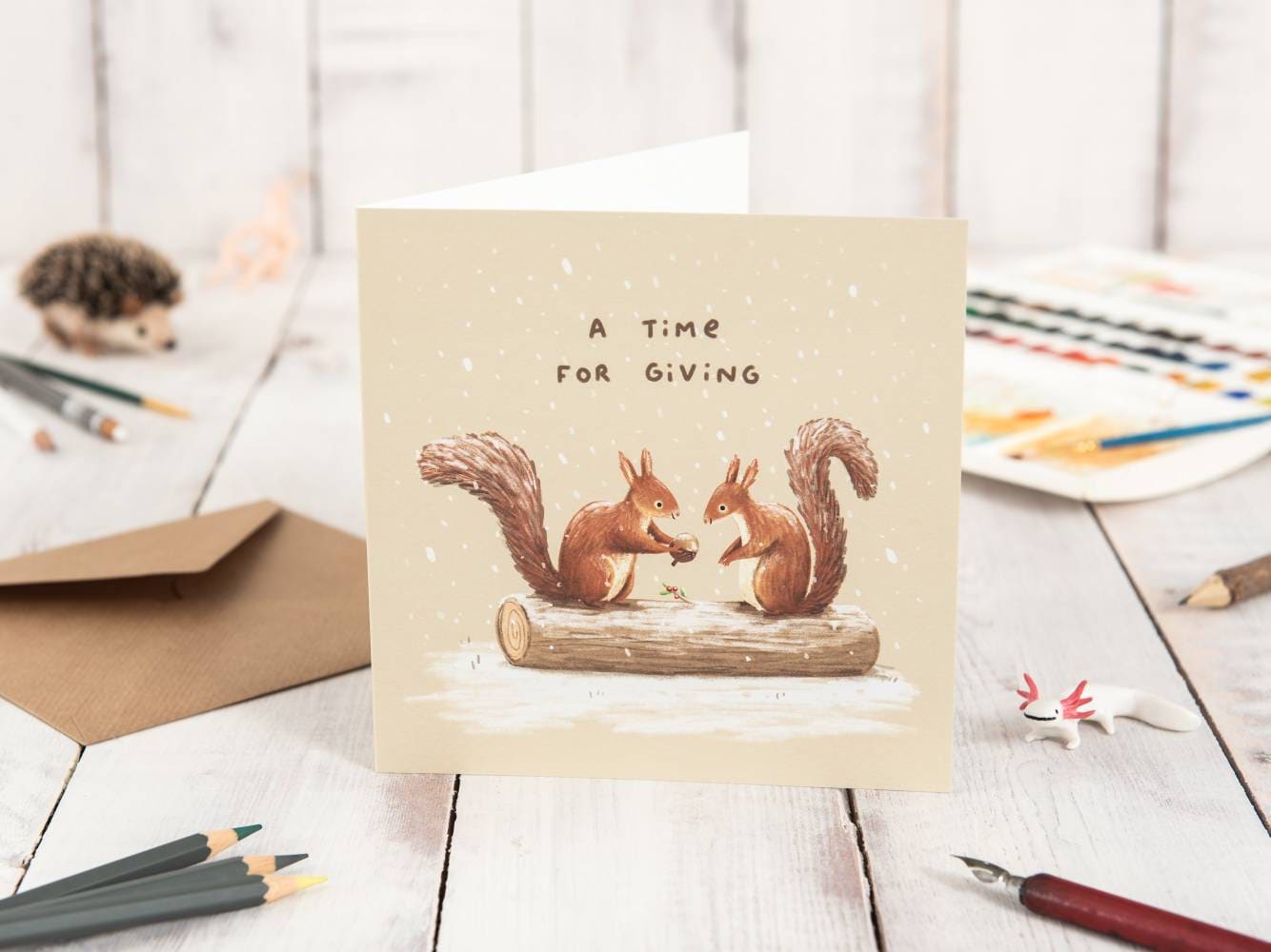Festive Red Squirrels A Time for Giving Christmas Card