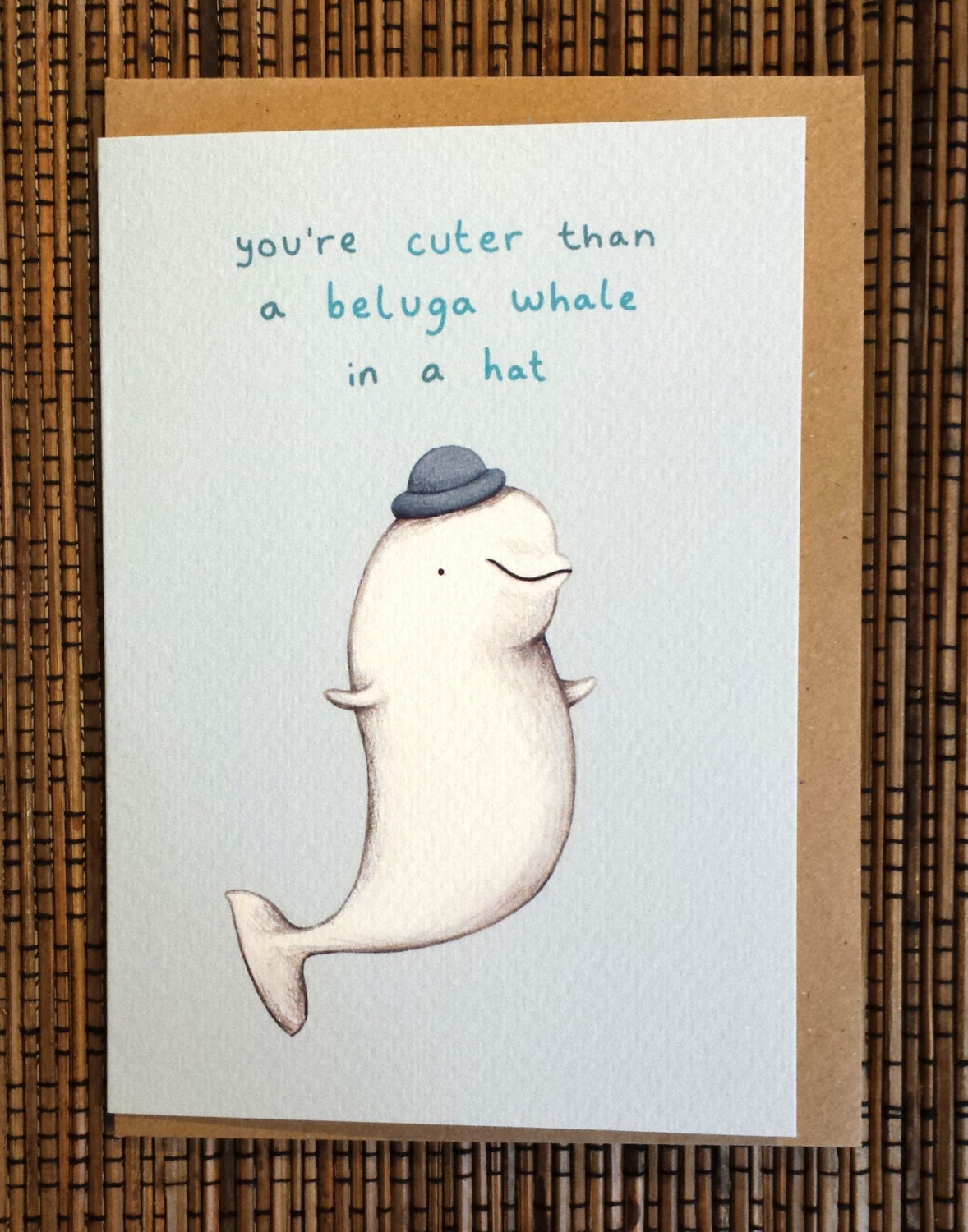 Beluga Whale Valentines Card: Illustration, A6 Gesso Paper