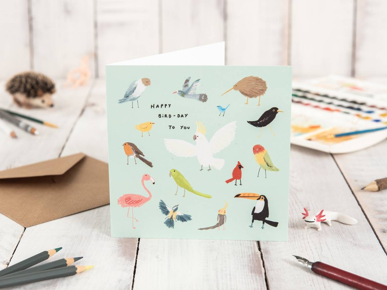 Bird-Day Card: Illustrated Birthday Card with Kraft Envelope