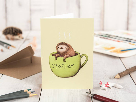 Sloffee Card - Cute Sloth Cup of Coffee