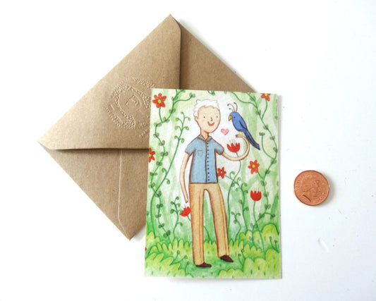 Mini Sir David Attenborough Postcard