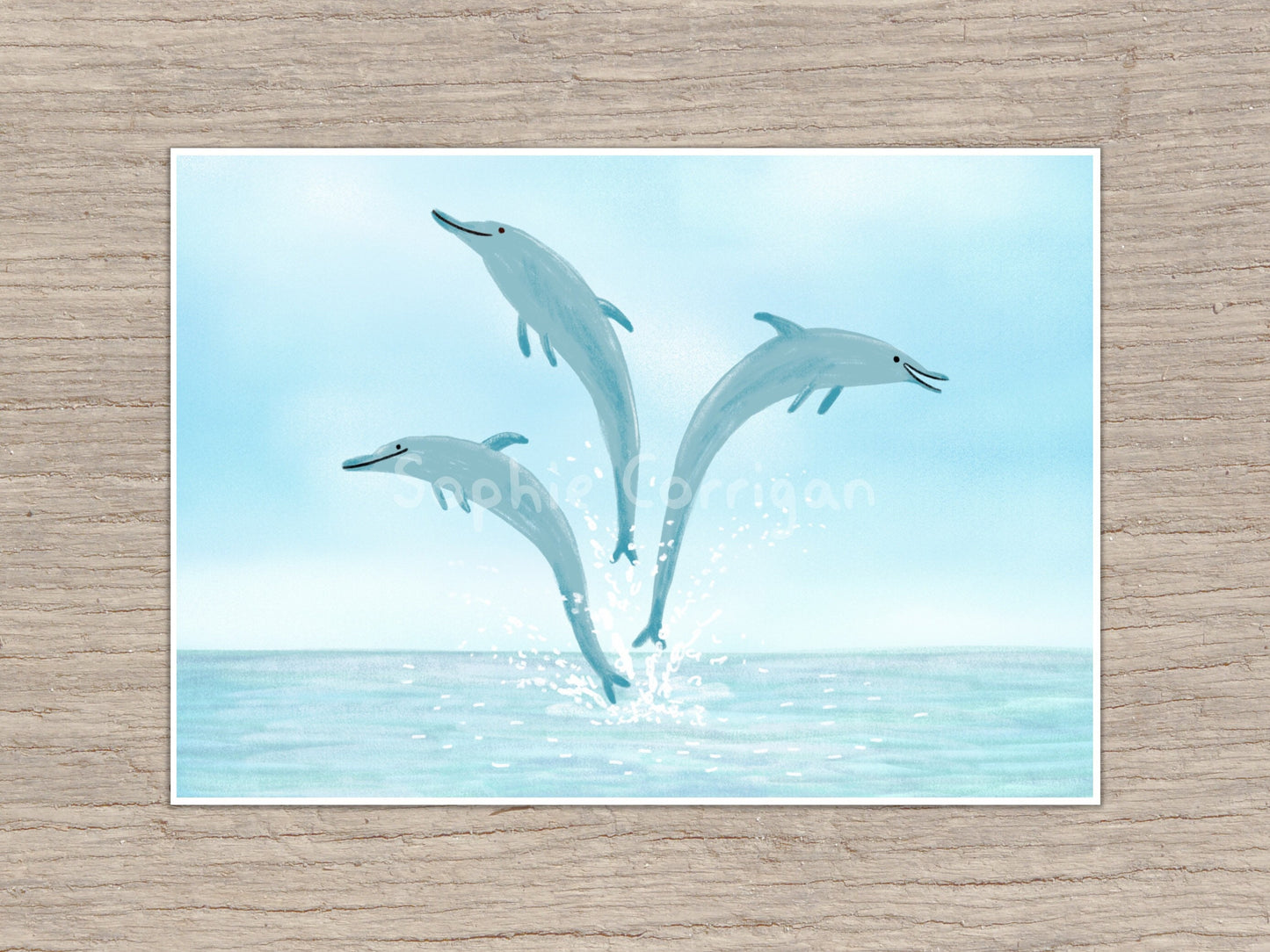 Cute Jumping Dolphins Art Print: Signed Illustration