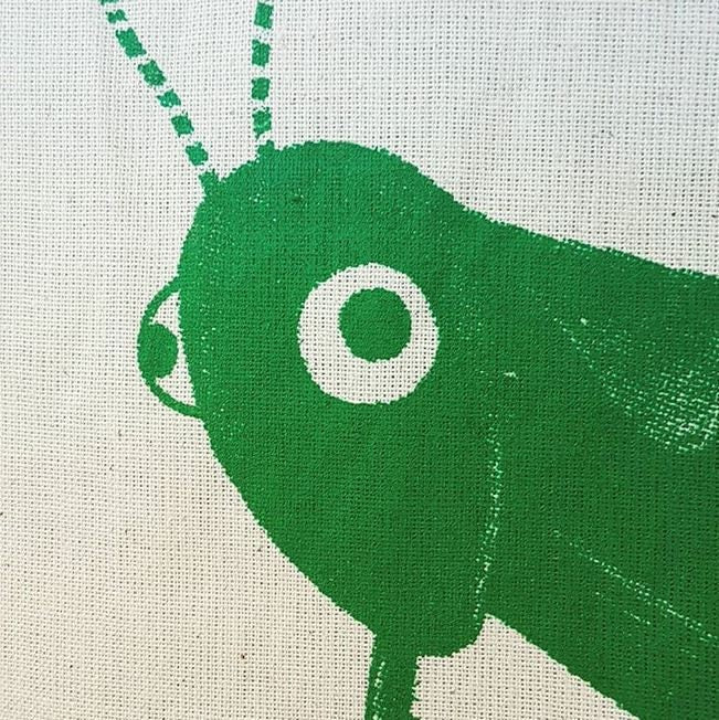 Grass Shopper Tote Bag: Hand Screen Printed Eco-Friendly Grasshopper Shopping Bag