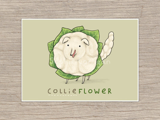 Cute Collieflower Signed Fine Art Print - Dog Cauliflower Pun Pugtato