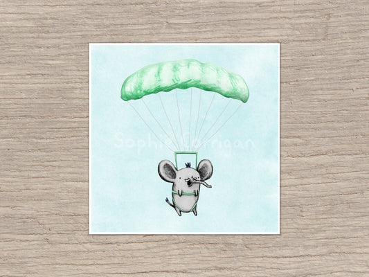 Cutie Parachuting Elephant Signed Art Print