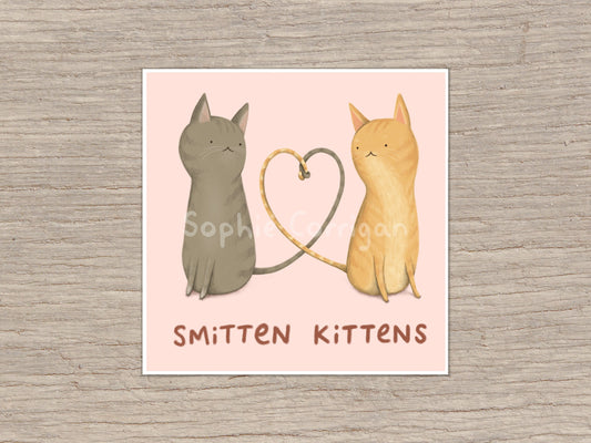 Smitten Kittens Signed Fine Art Print - Cute Cat Valentines Gift