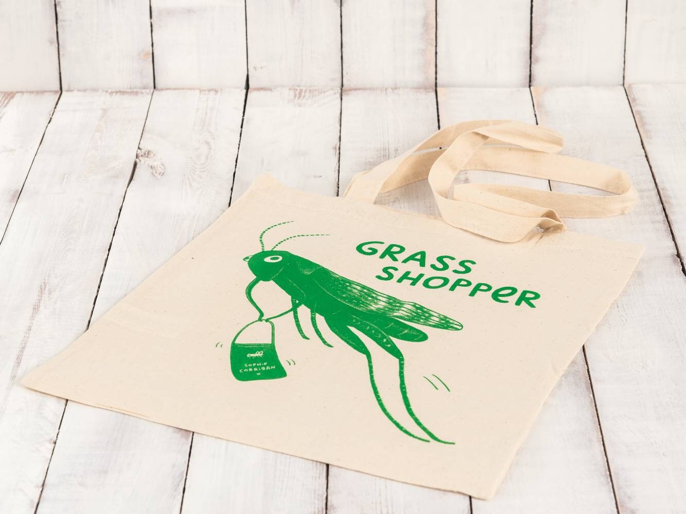 Grass Shopper Tote Bag: Hand Screen Printed Eco-Friendly Grasshopper Shopping Bag
