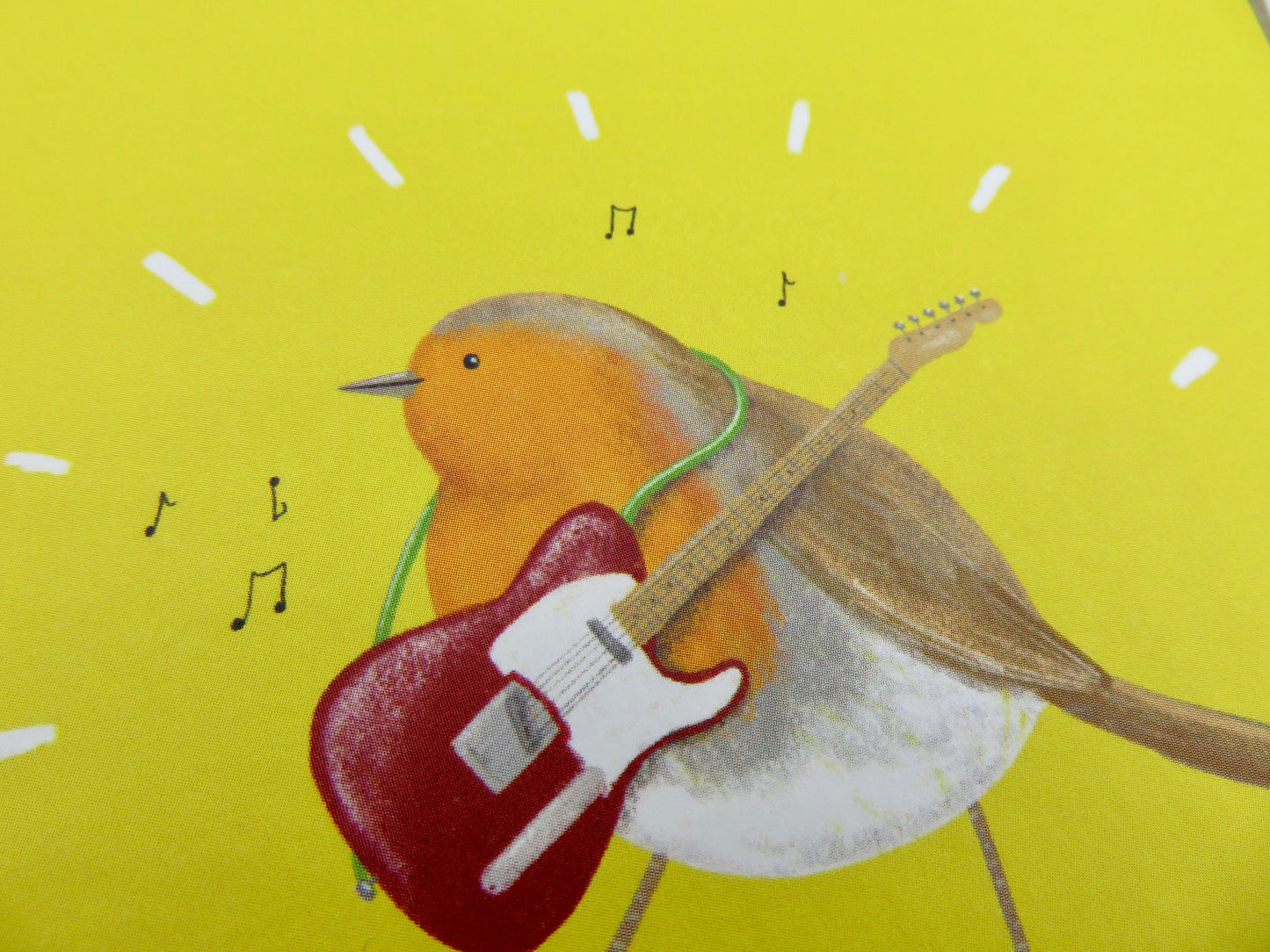 Rockin' Robin Electric Guitar Rock Music Bird Christmas Card