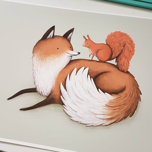 Fox & Red Squirrel Signed Fine Art Print