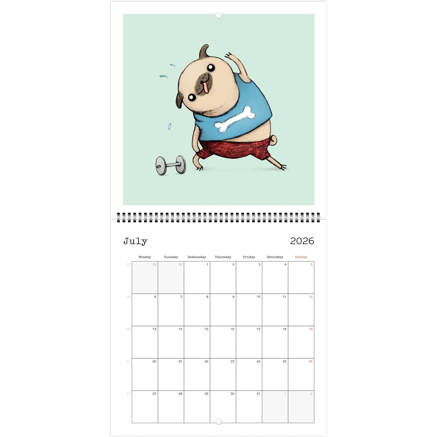 Pugs 2026 Cute Dog 12 Month Wall Calendar