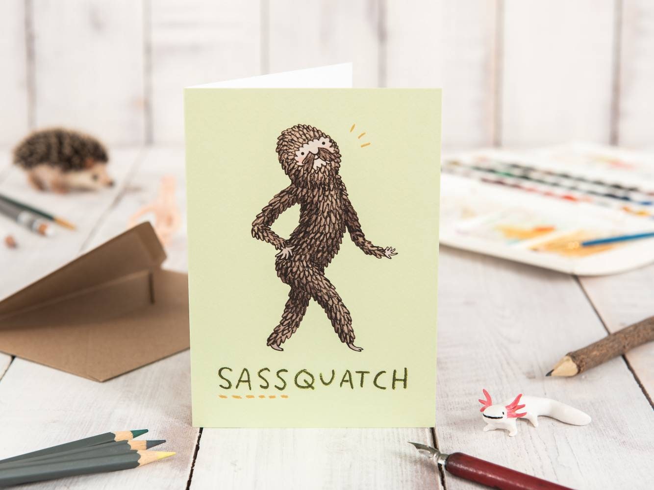 Sassquatch Card: Original Bigfoot Sasquatch Illustration, A6 Gesso Card