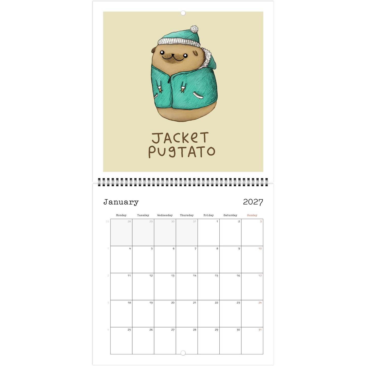Pugs 2026 Cute Dog 12 Month Wall Calendar
