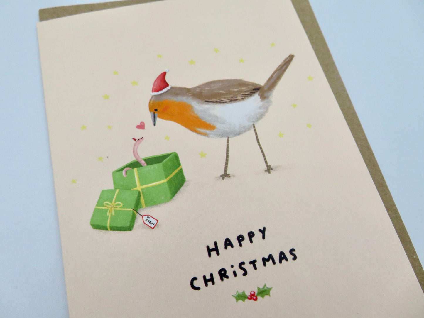Robin & Worm Happy Christmas Card