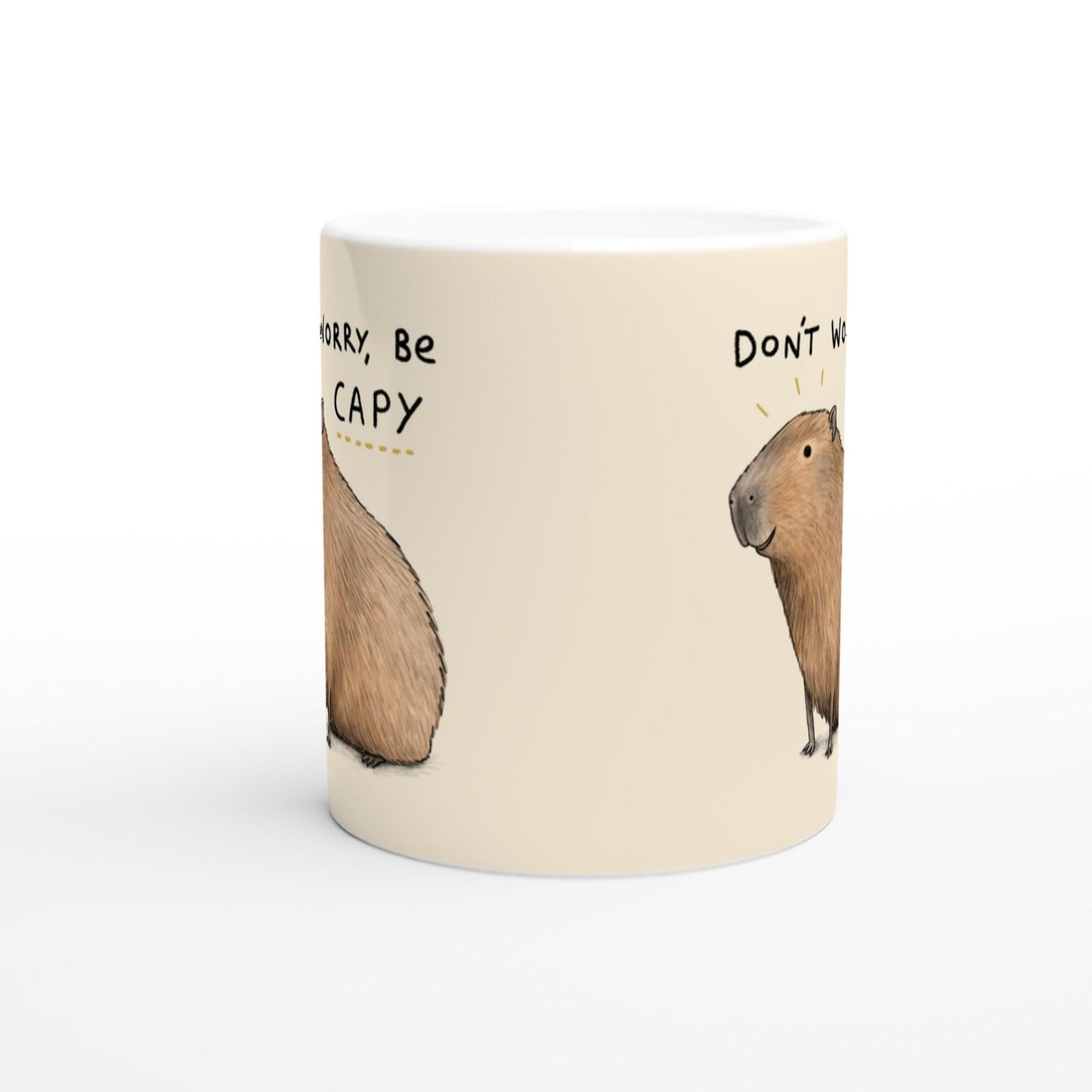 Capybara Ceramic Mug, 'Don't Worry Be Capy' Illustration, 11oz