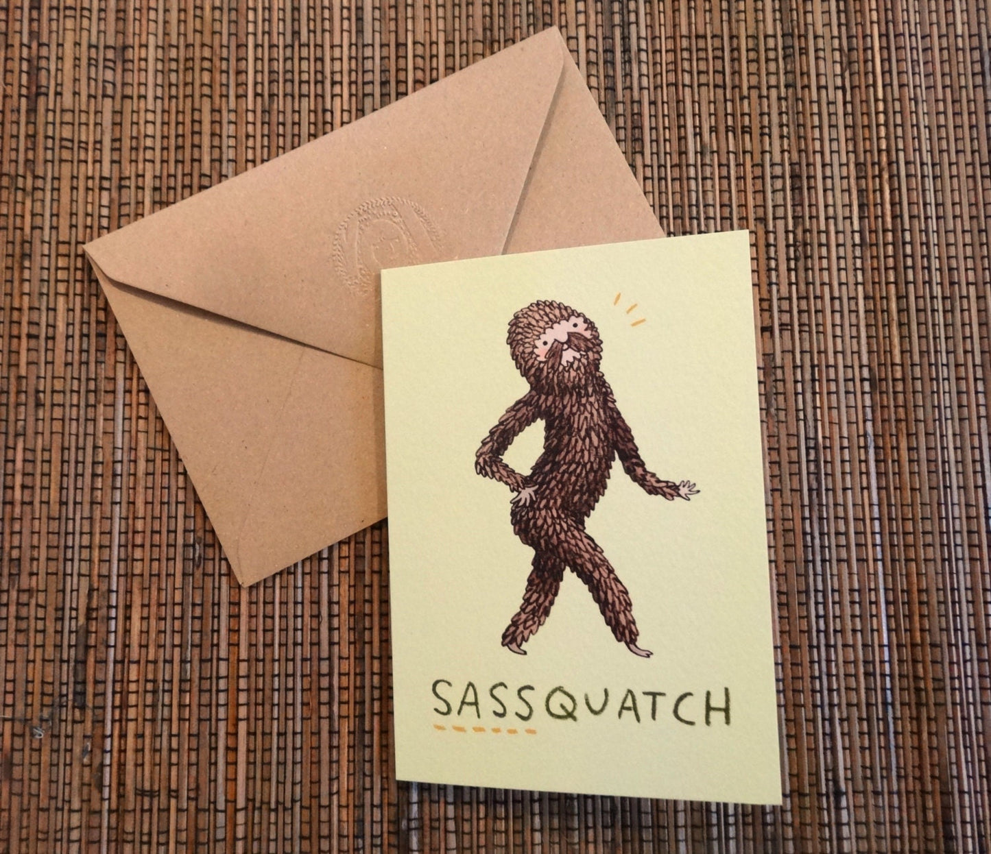 Sassquatch Card: Original Bigfoot Sasquatch Illustration, A6 Gesso Card