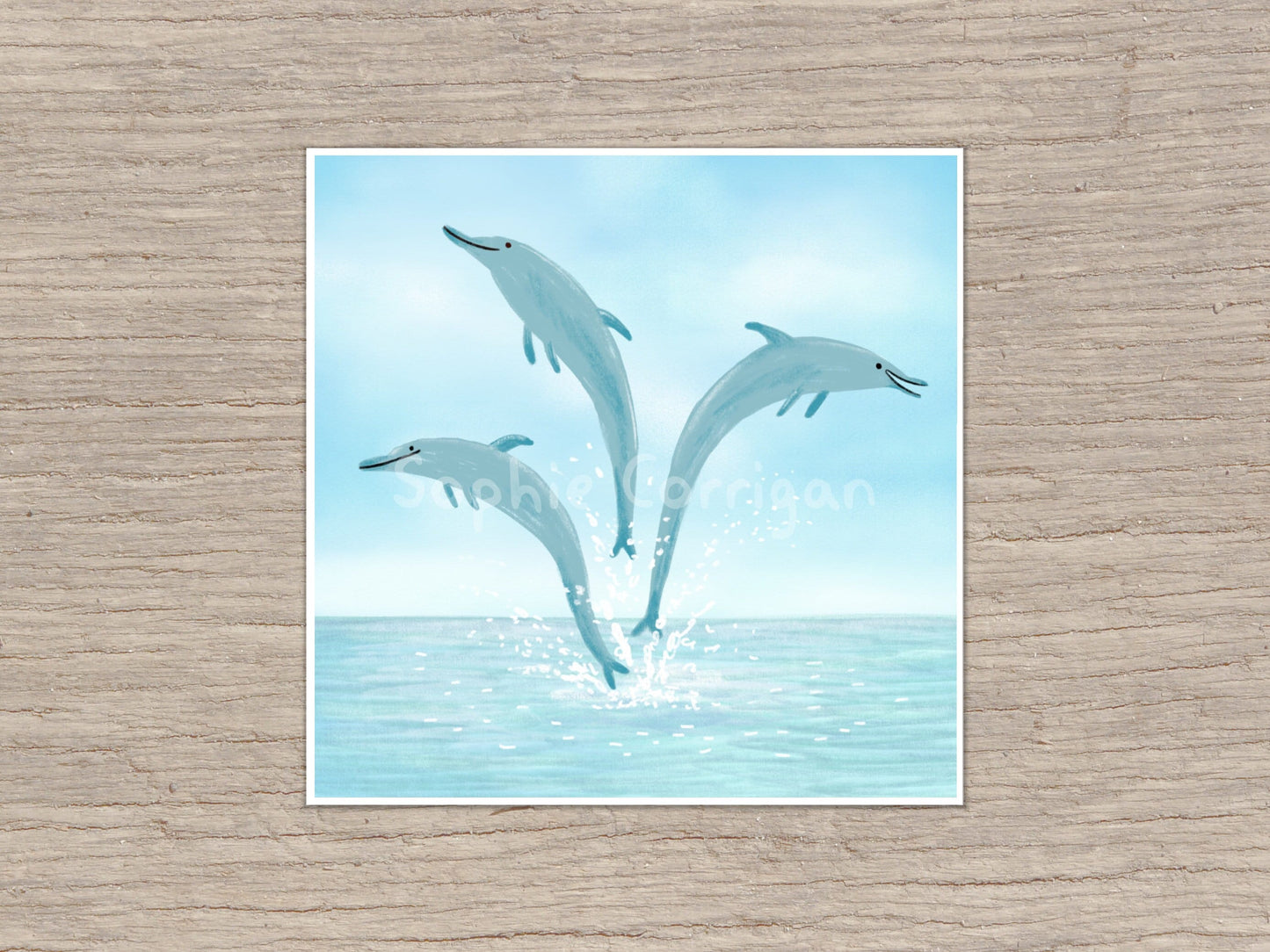 Cute Jumping Dolphins Art Print: Signed Illustration