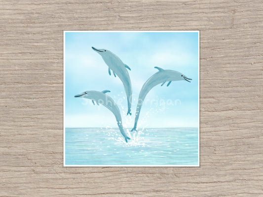 Cute Jumping Dolphins Art Print: Signed Illustration