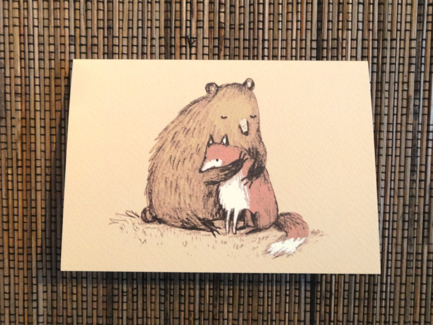Grizzly Hugs Card: Bear and Fox Illustration - Friendship Card
