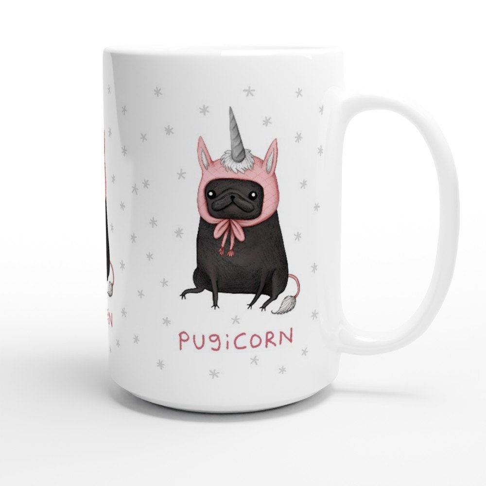 Pugicorn Black Pug Unicorn Large 15oz Ceramic Mug