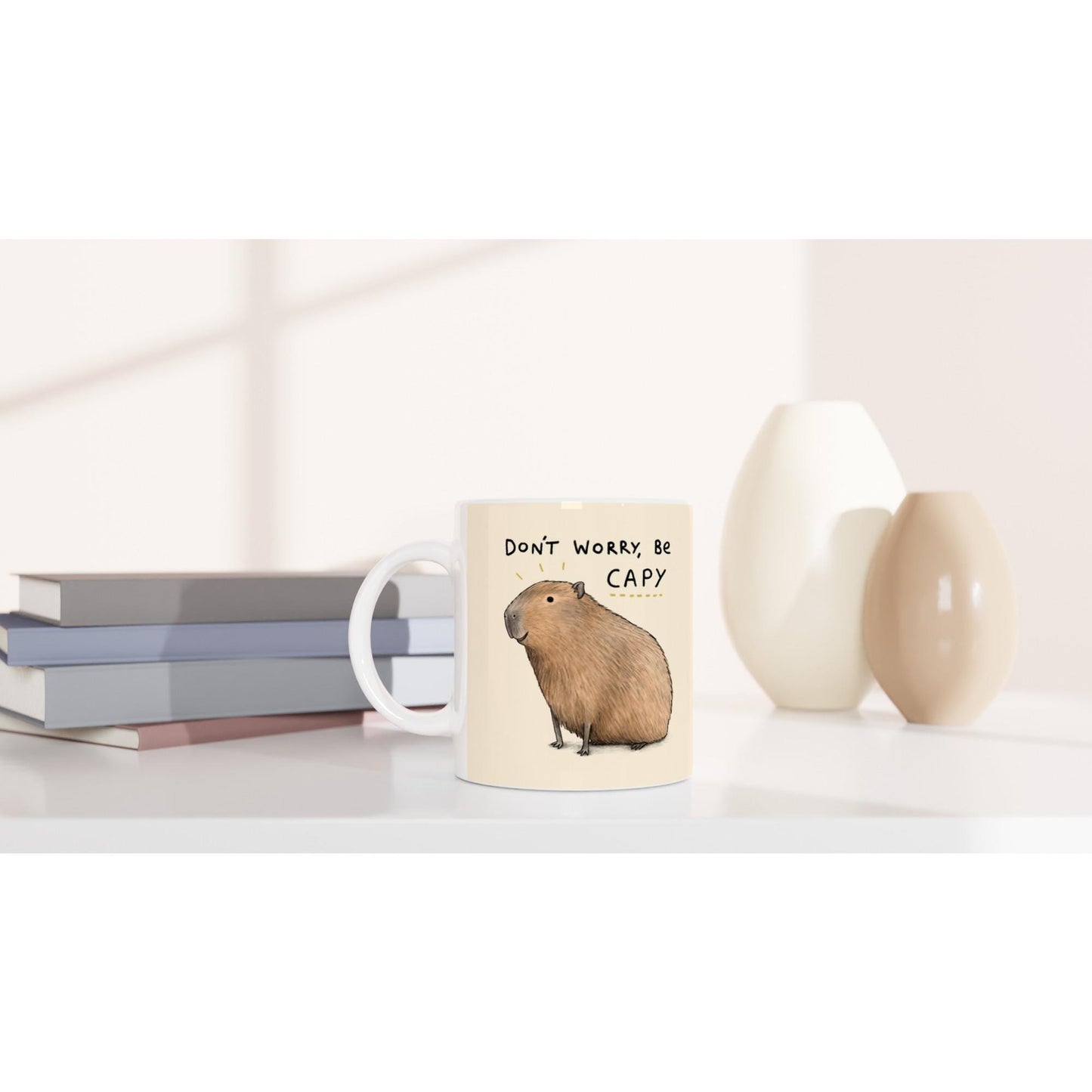 Capybara Ceramic Mug, 'Don't Worry Be Capy' Illustration, 11oz