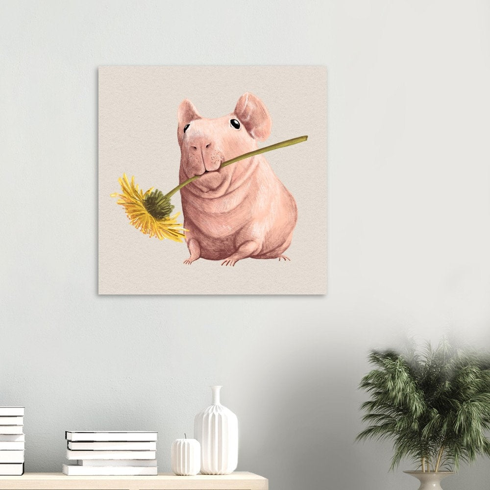 Naked Guinea Skinny Pig and Dandelion Premium Matte Paper Poster