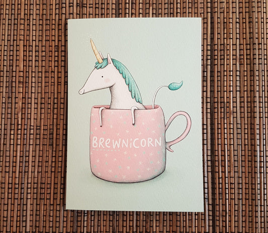 Brewnicorn Card: Unicorn in Teacup Illustration