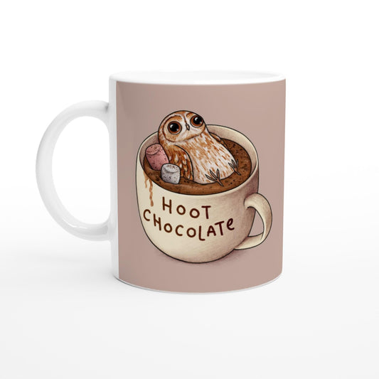 Hoot Chocolate 11oz Ceramic Mug - Cute Hot Chocolate Tawny Owl Bird