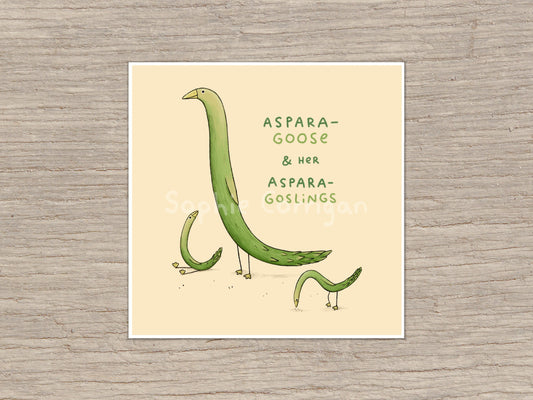 Asparagoose & Her Asparagoslings Signed Art Print - Cute Goose Asparagus - Vegetable Pun Illustration - UK Worldwide Postage Sophie Corrigan