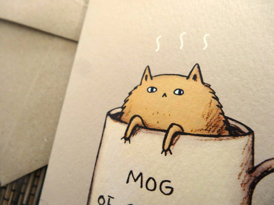 Mog Of Coffee Cat in a Cup Card