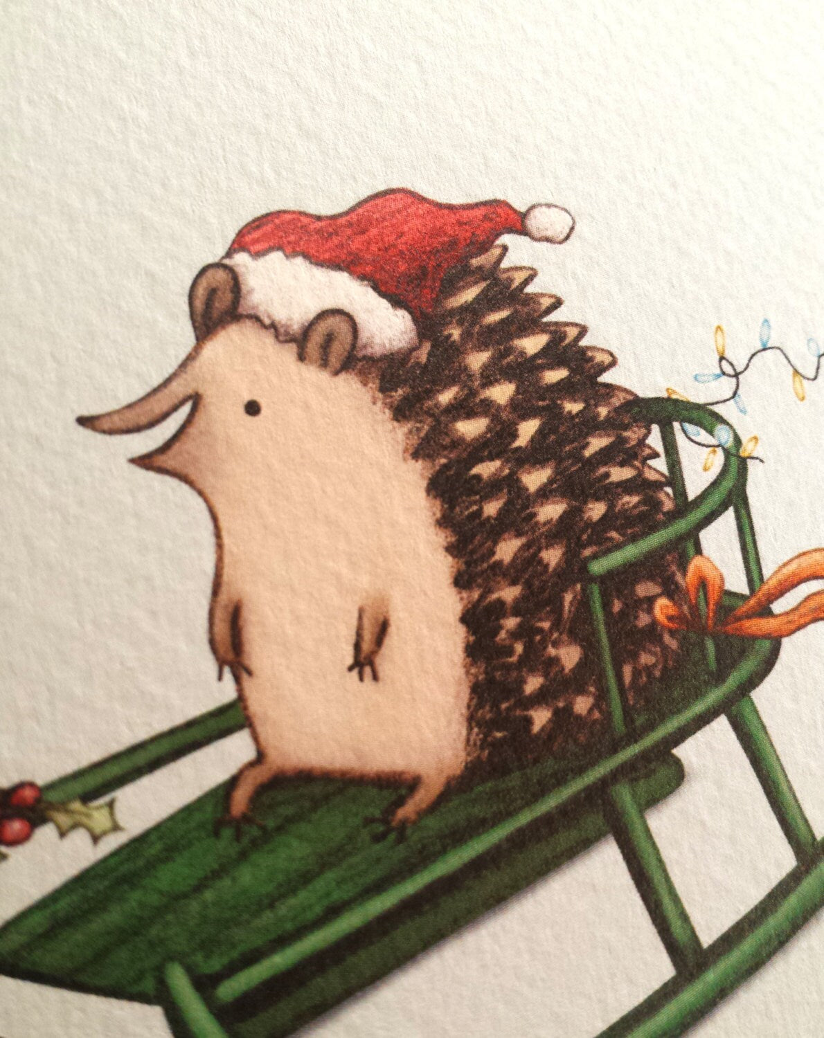 Sledgehog Cute Sledging Hedgehog Christmas Card