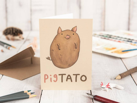 Pigtato Card: Original Pig Potato Illustration Greeting Card