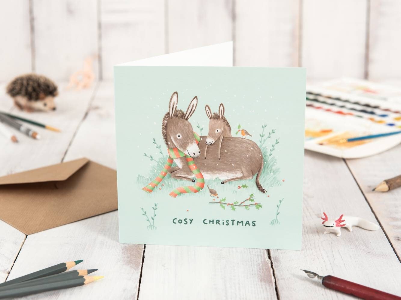 Donkeys and Robins Cosy Christmas Card