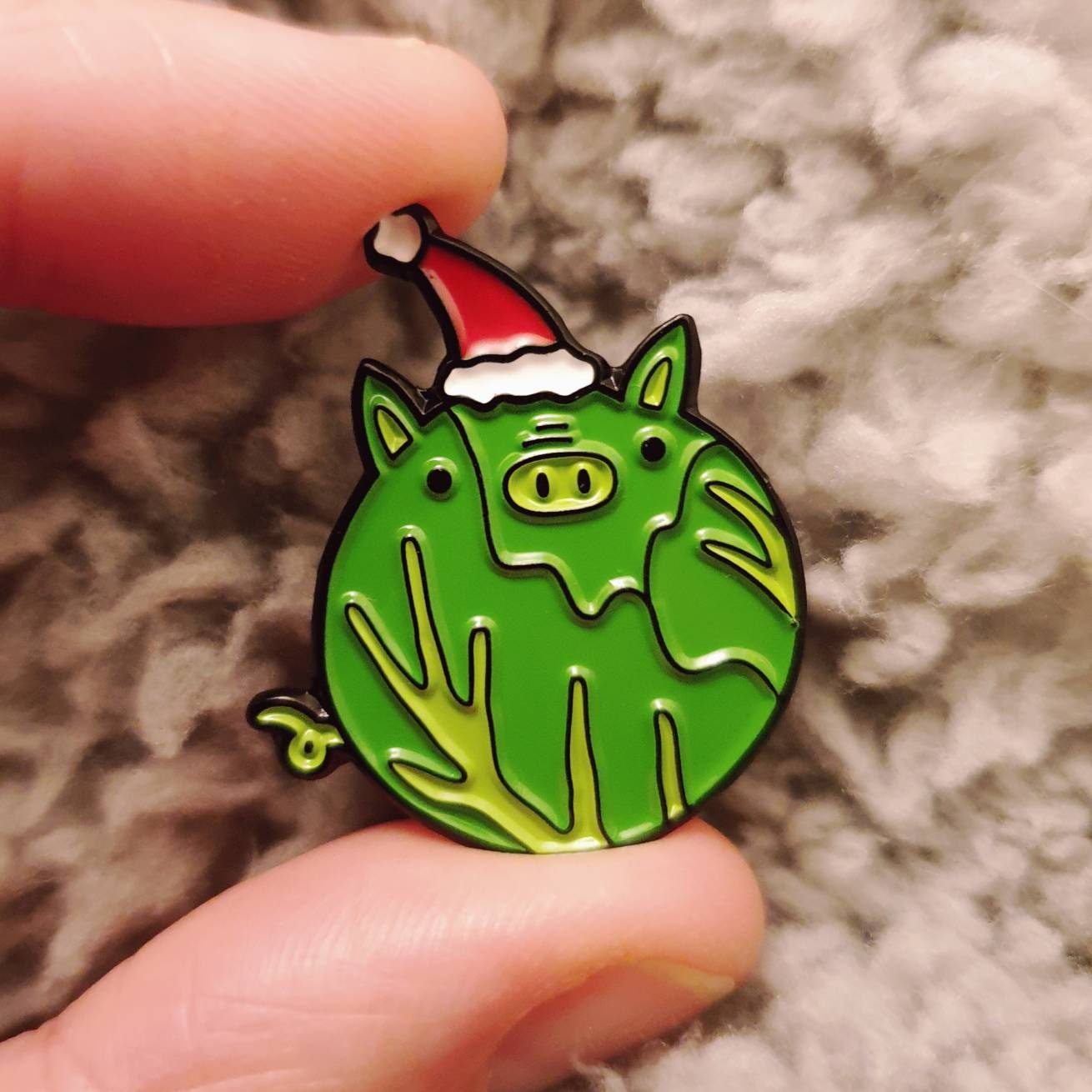 Brussels Snout Christmas Brussel Sprout Pig Pin Badge