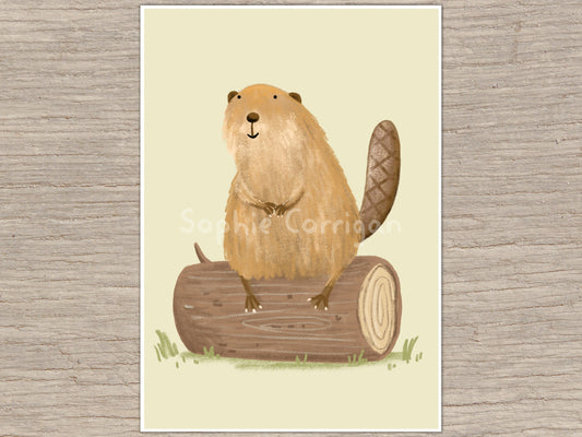 Beaver on a Log Signed Art Print