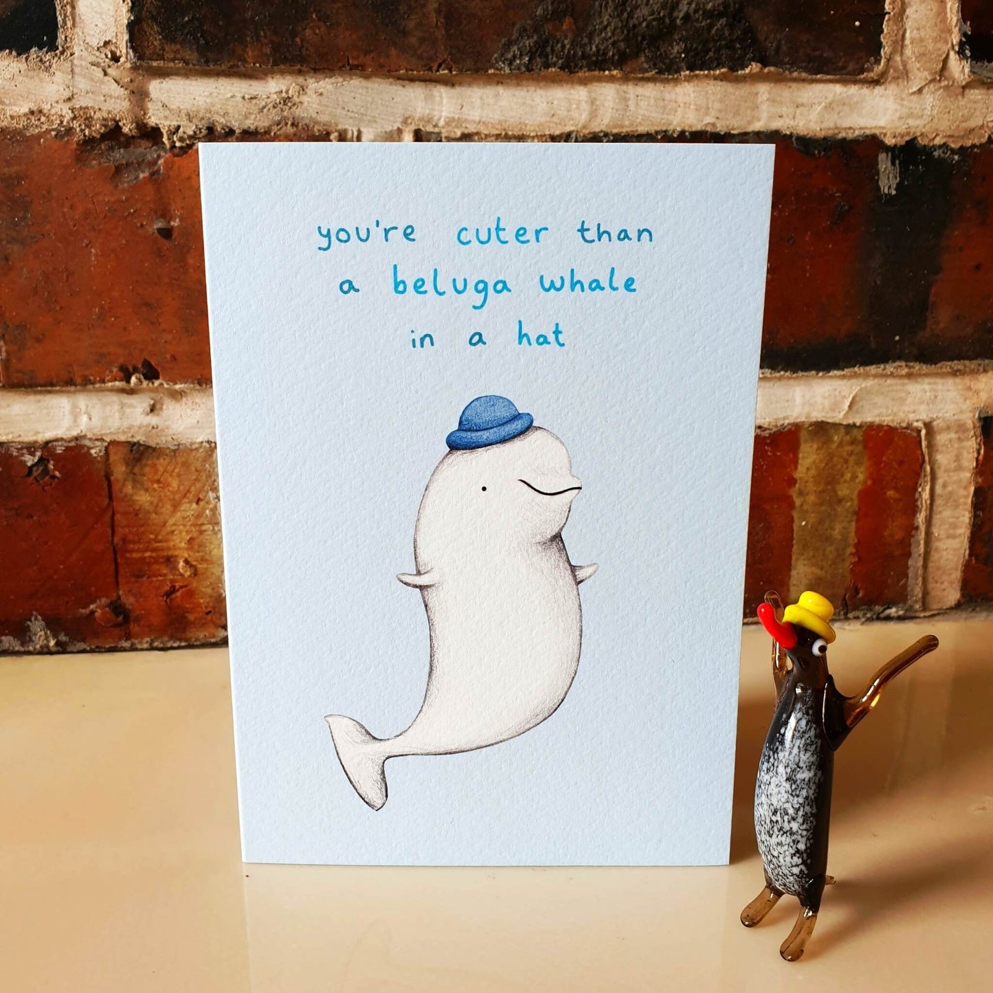 Beluga Whale Valentines Card: Illustration, A6 Gesso Paper