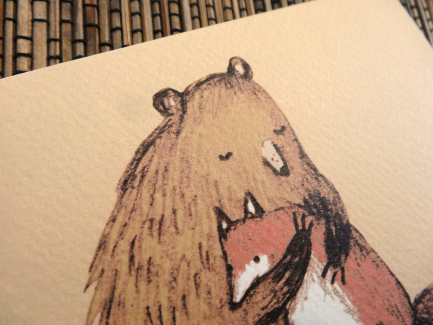 Grizzly Hugs Card: Bear and Fox Illustration - Friendship Card