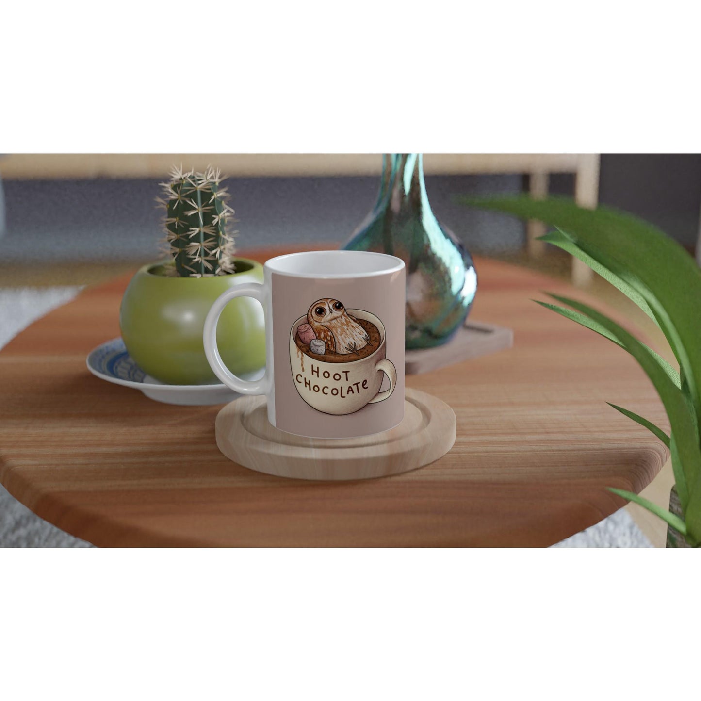 Hoot Chocolate 11oz Ceramic Mug - Cute Hot Chocolate Tawny Owl Bird