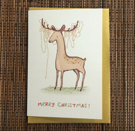 Happy Deer Tangled Tree Lights Christmas Card