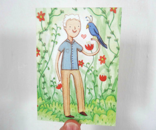 Mini Sir David Attenborough Postcard