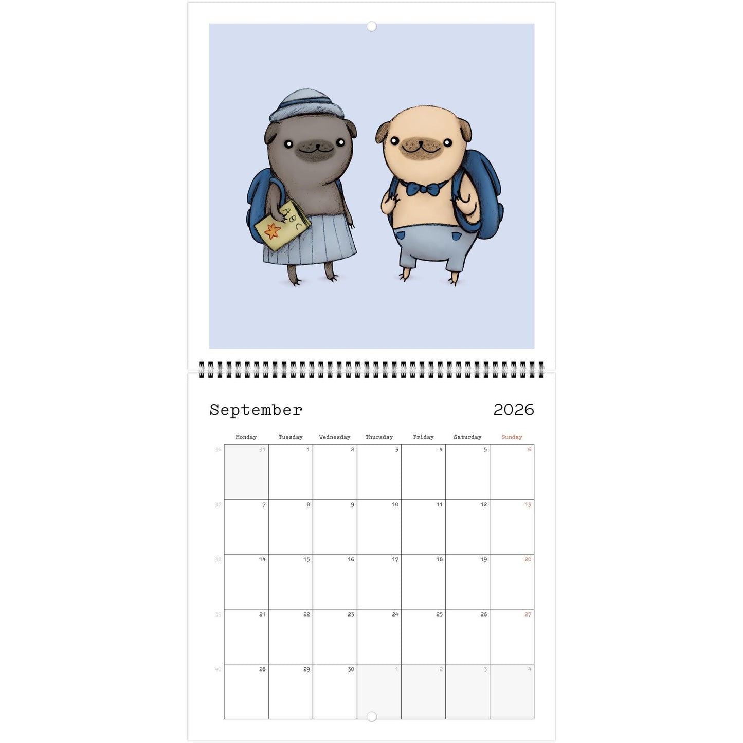 Pugs 2026 Cute Dog 12 Month Wall Calendar