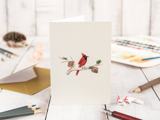 Cardinal on Branch Christmas Card