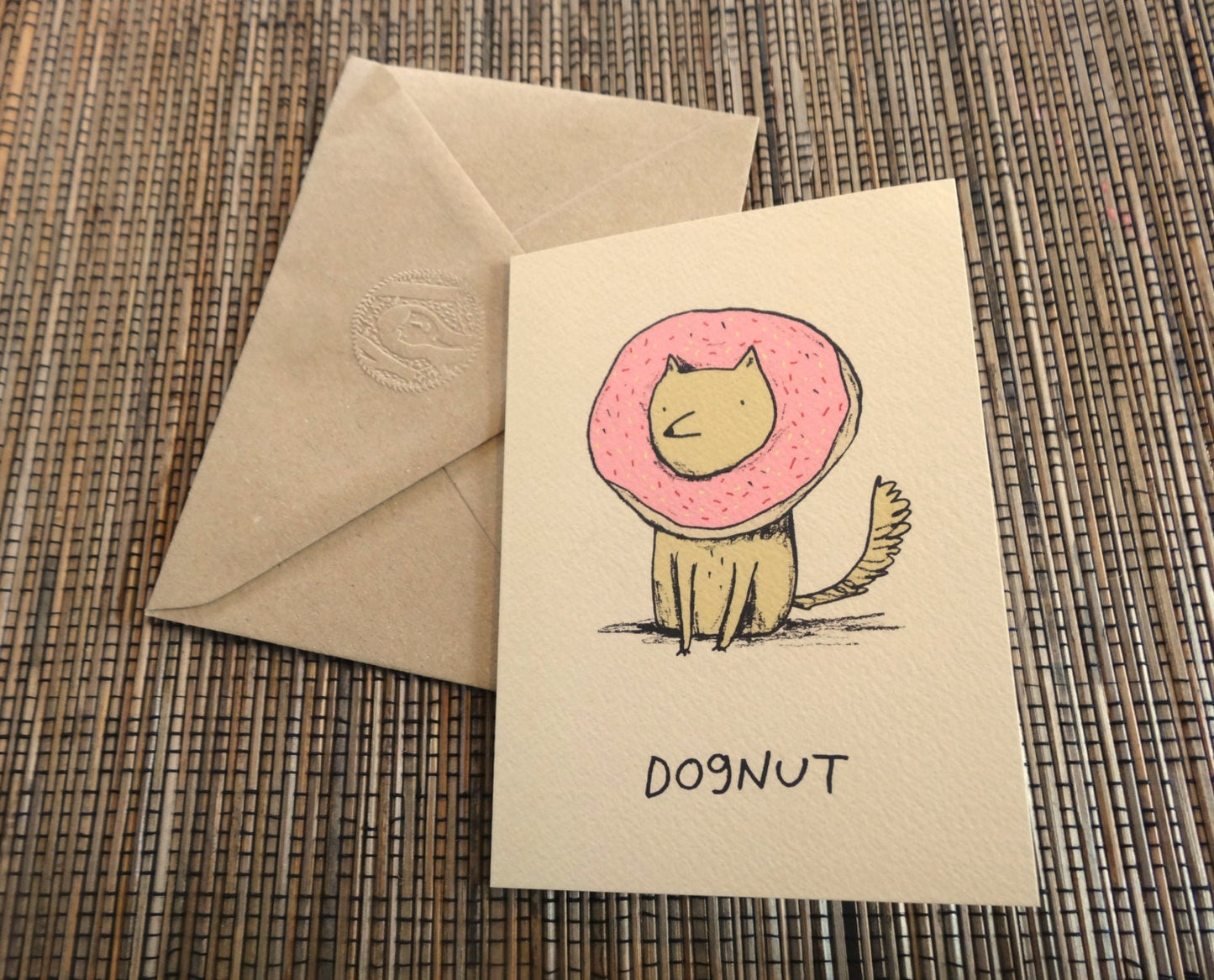 Dognut Card: Dog Donut Original Illustration, A6 Gesso Card