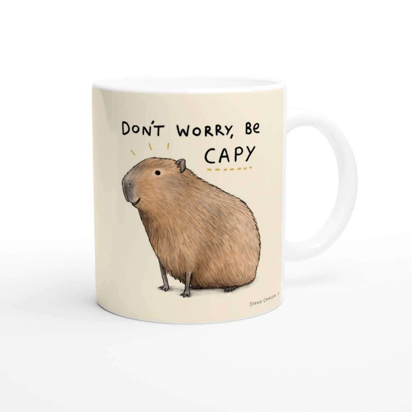 Capybara Ceramic Mug, 'Don't Worry Be Capy' Illustration, 11oz