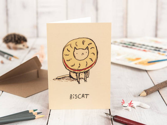 Biscat Card: Biscuit Cat A6 Gesso Card with Kraft Envelope